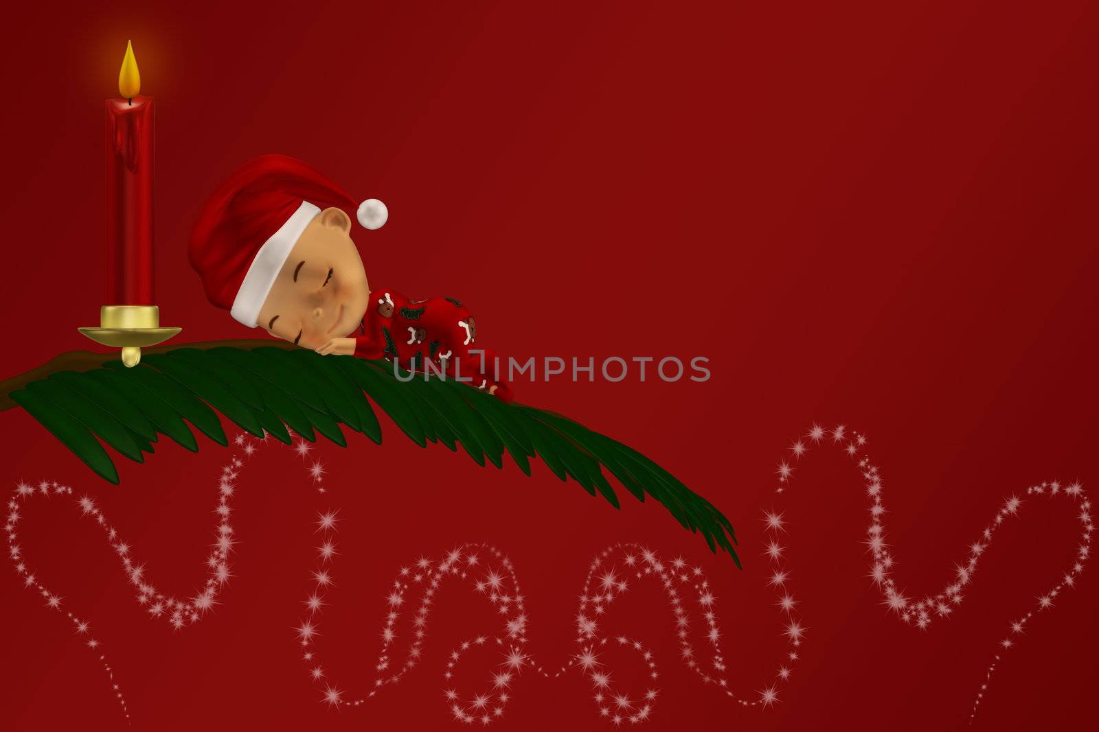 Christmas fairy sleeps on the mistletoe