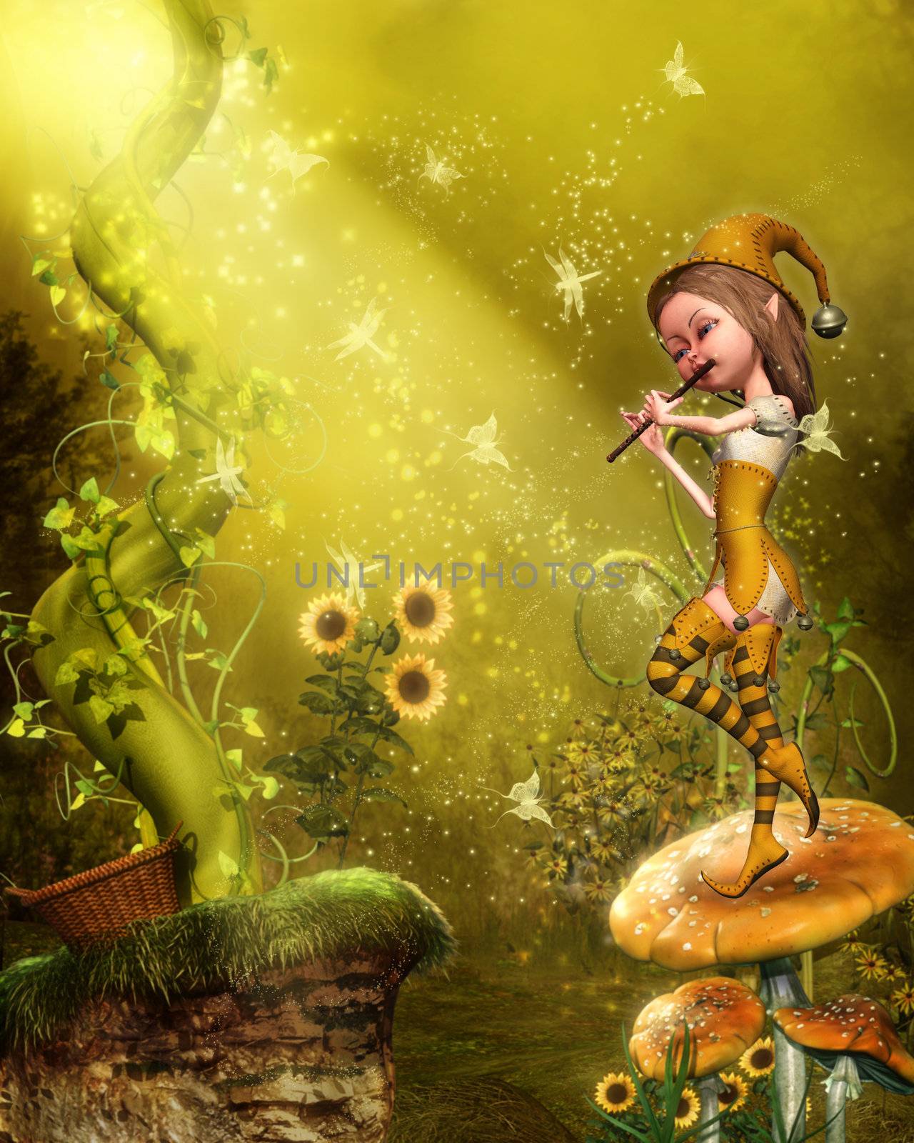a little fairy playing the flute