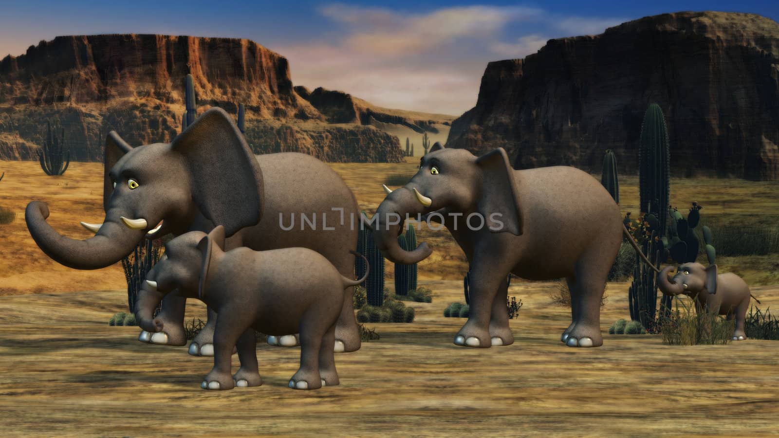 a family of elephants walking through the Safari