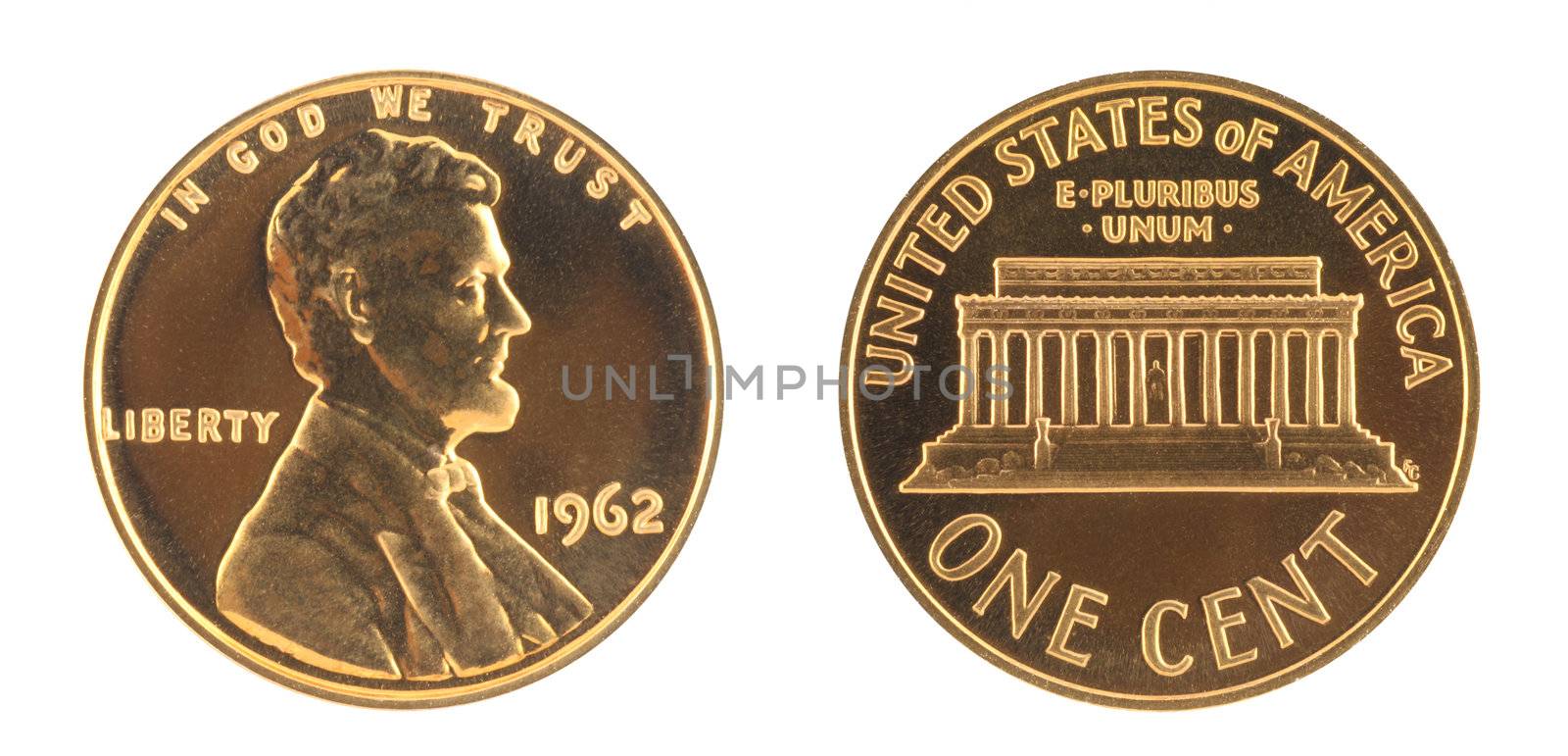 USA one cent isolated in white