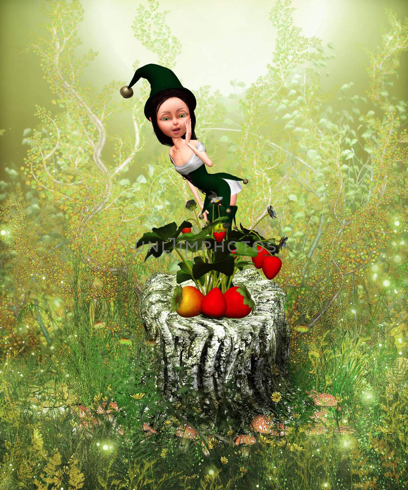 a little fairy sold strawberries in the woods