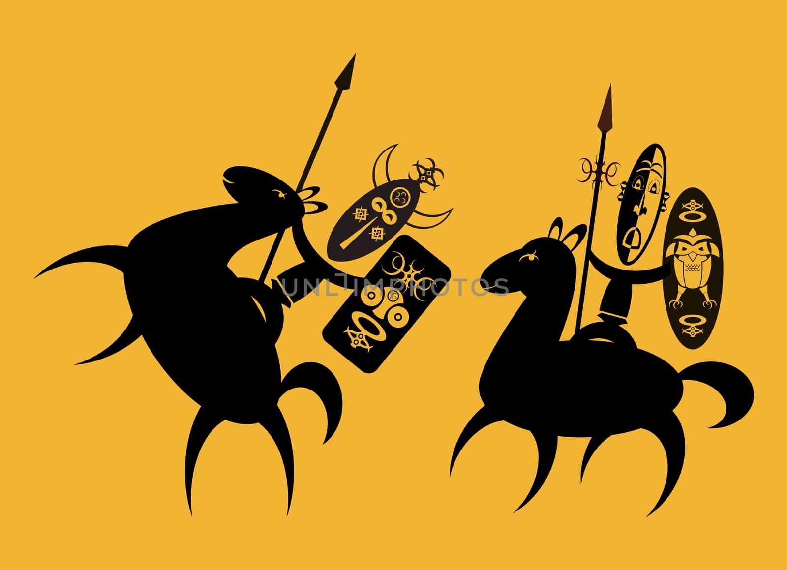 Illustration showing African warriors riding horses