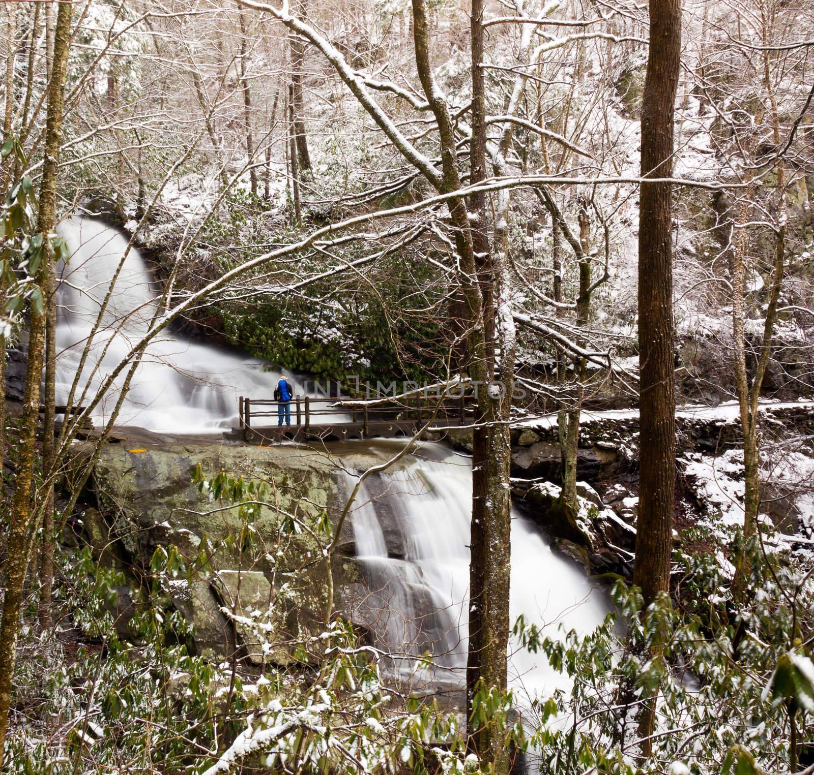 Laurel Falls in Smoky Mountains in snow by steheap