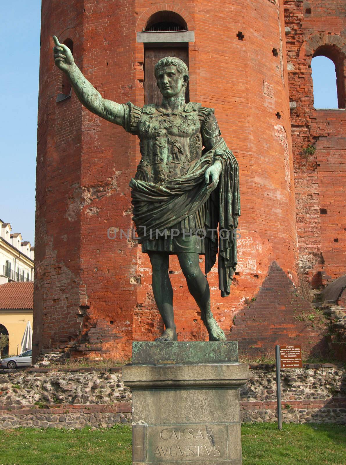 Caesar Augustus monument at Palatine towers in Turin, Italy