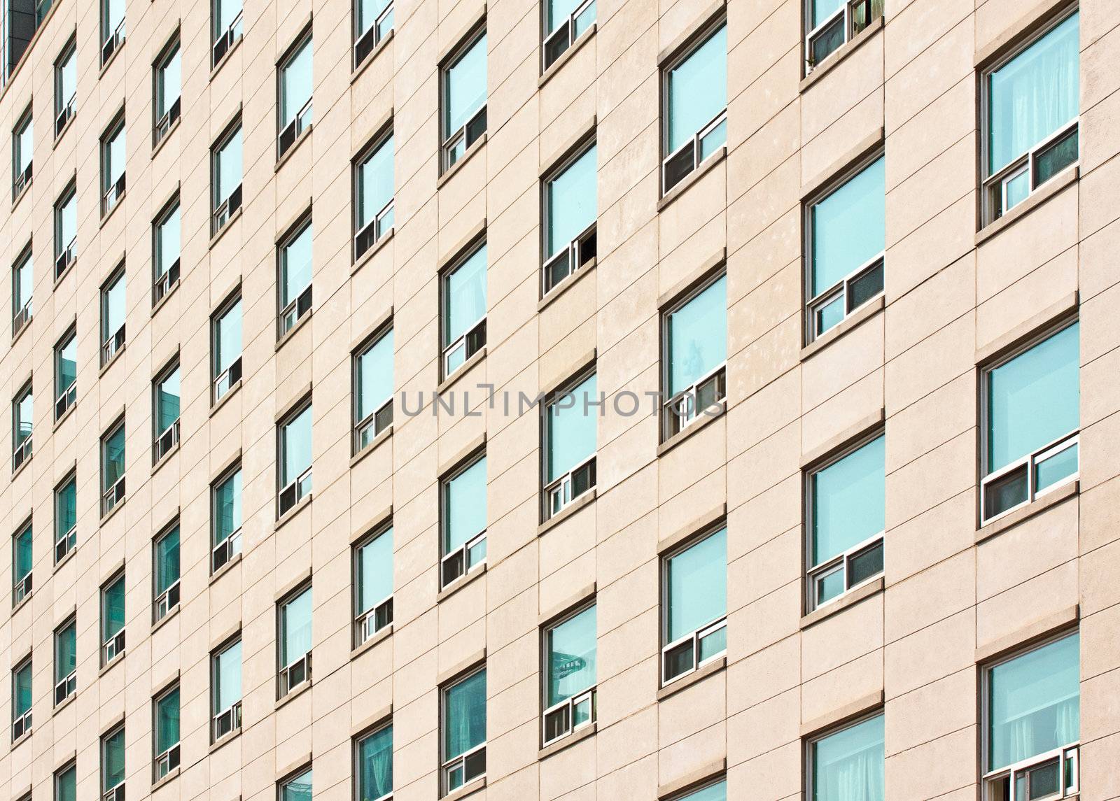 Apartment building with many windows at a university campus