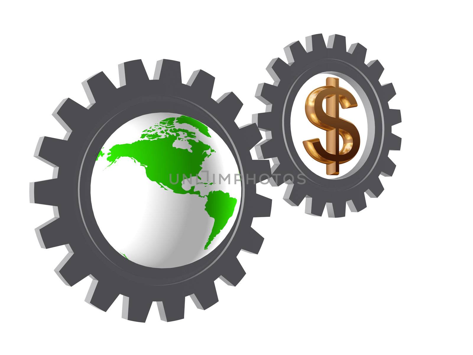 gear-wheels with world globe and dollar by marinini