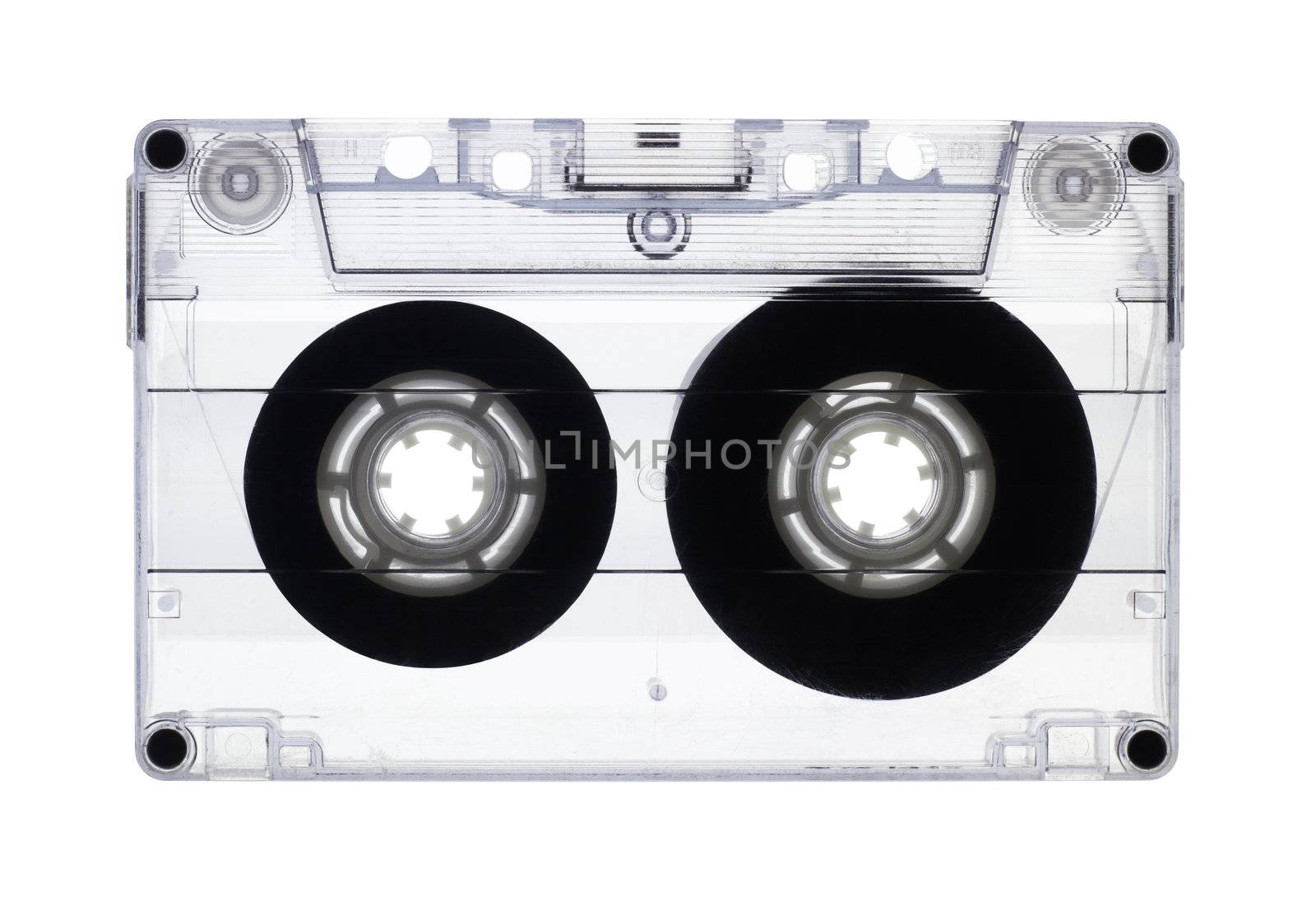 Transparent old audio cassette isolated on white, with clipping  by pashabo