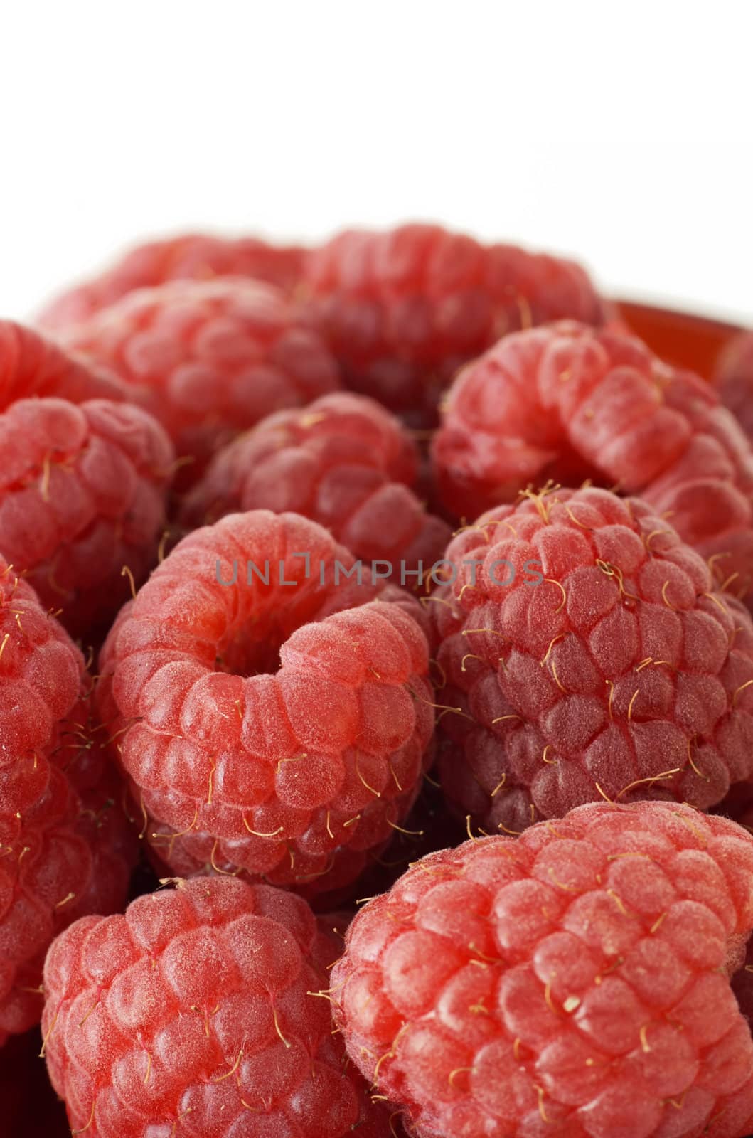 Vertical of fresh and healthy ripe red raspberries, perfect snack and food background.
