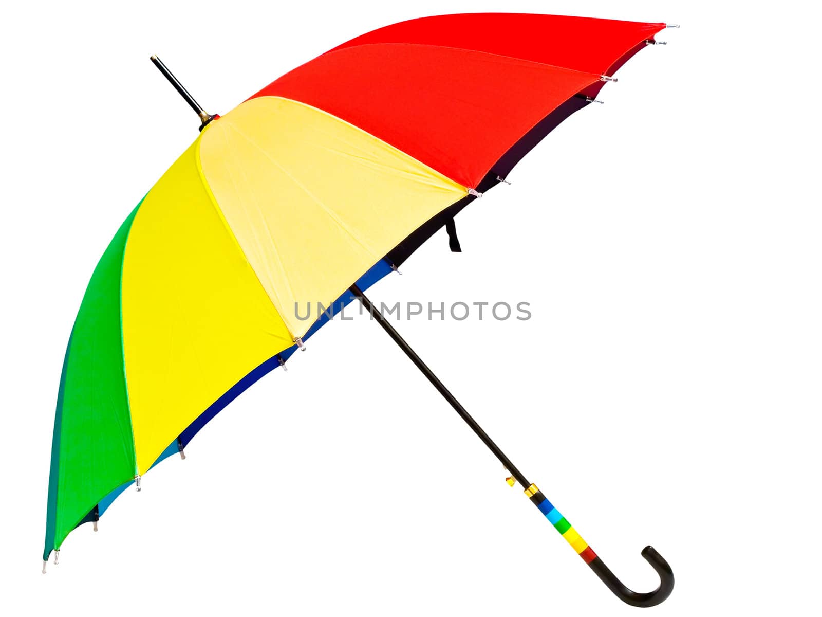 multicolored umbrella against the white background