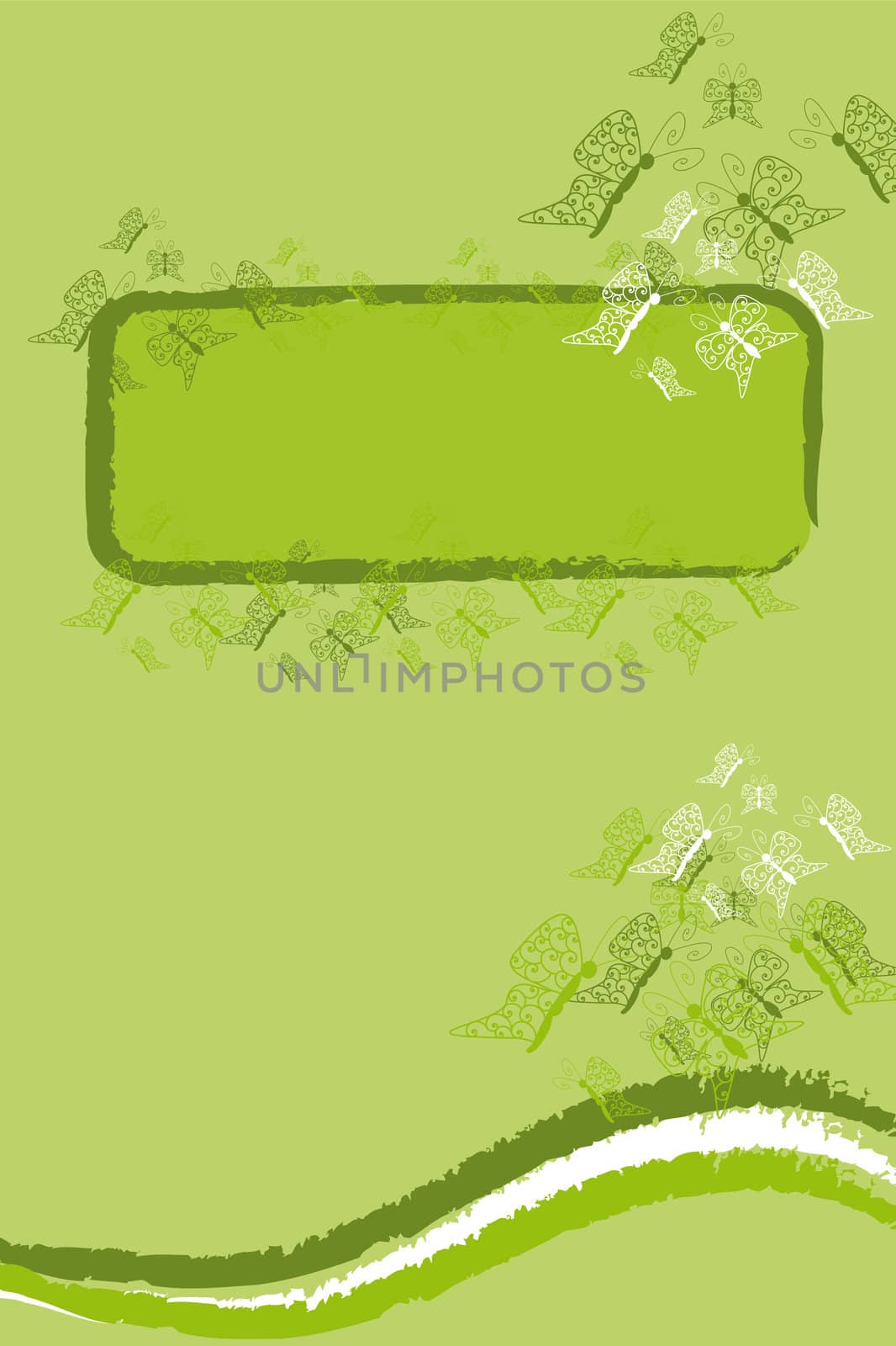 background with green butterfly banner with lot of copy space 
