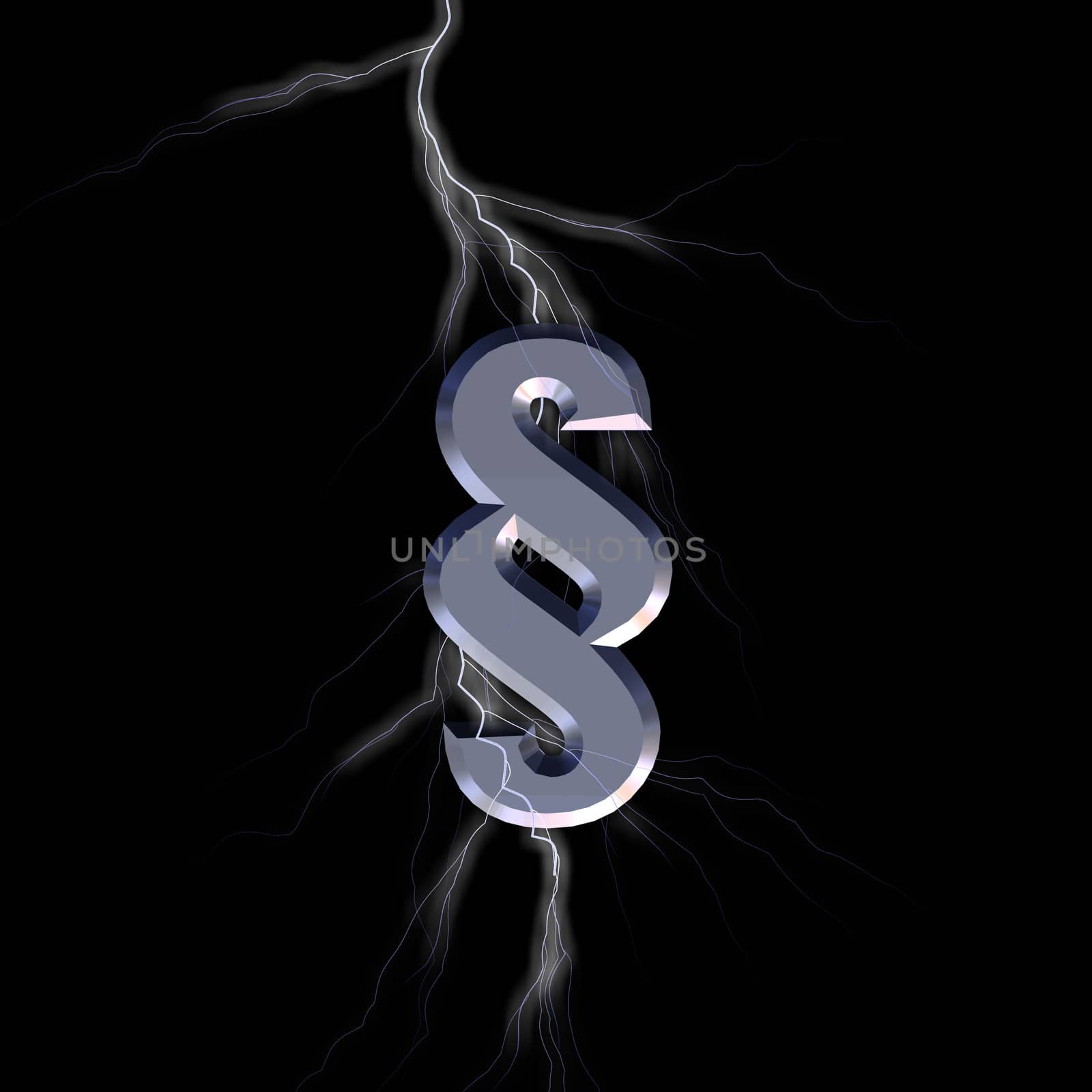 paragraph symbol and lightning on black background - 3d illustration
