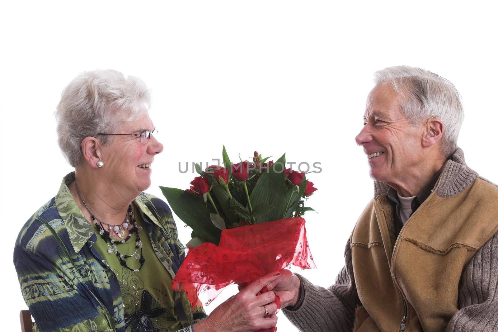 Happy senior couple celebrating valentines day together