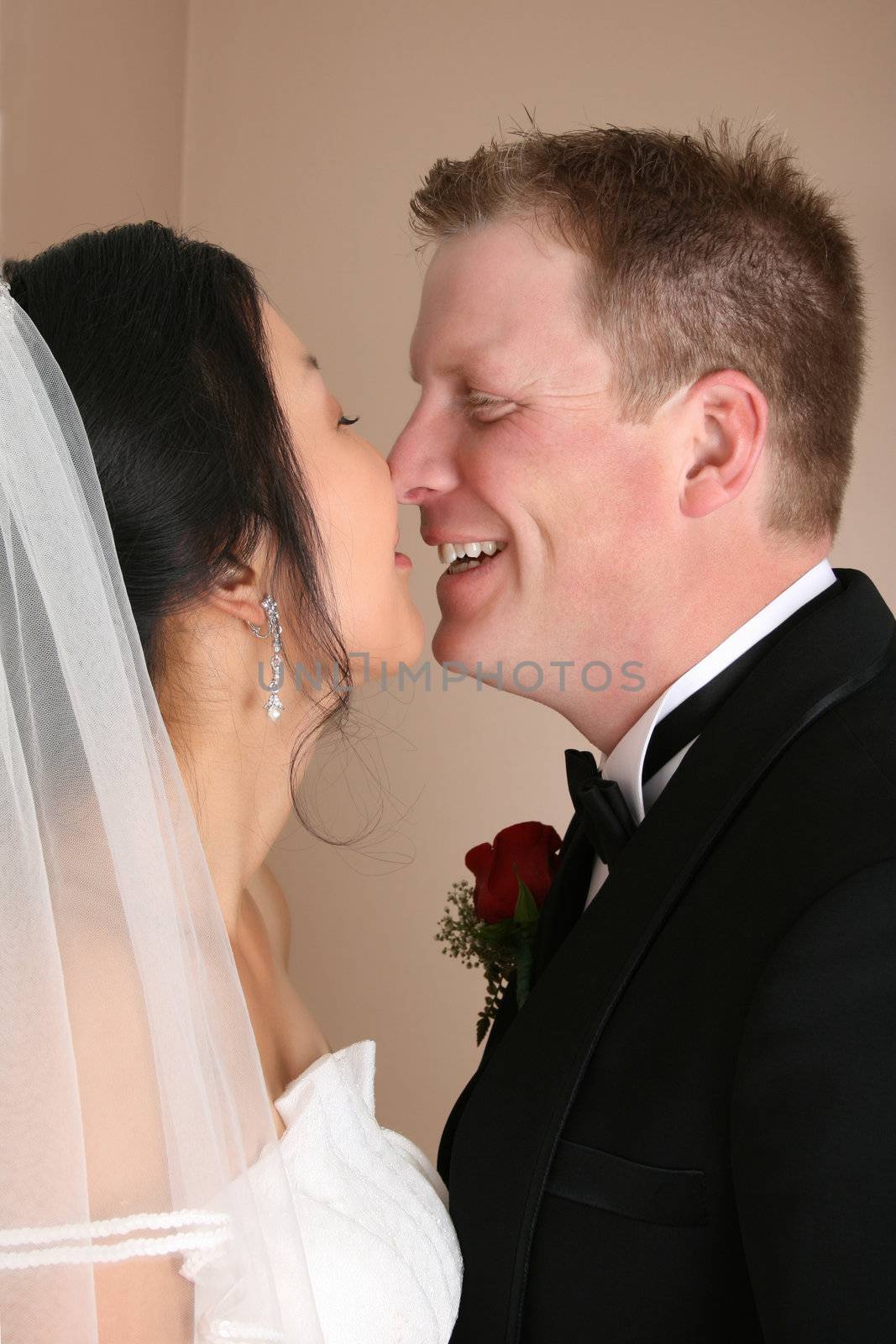 Bridal couple with their faces close together