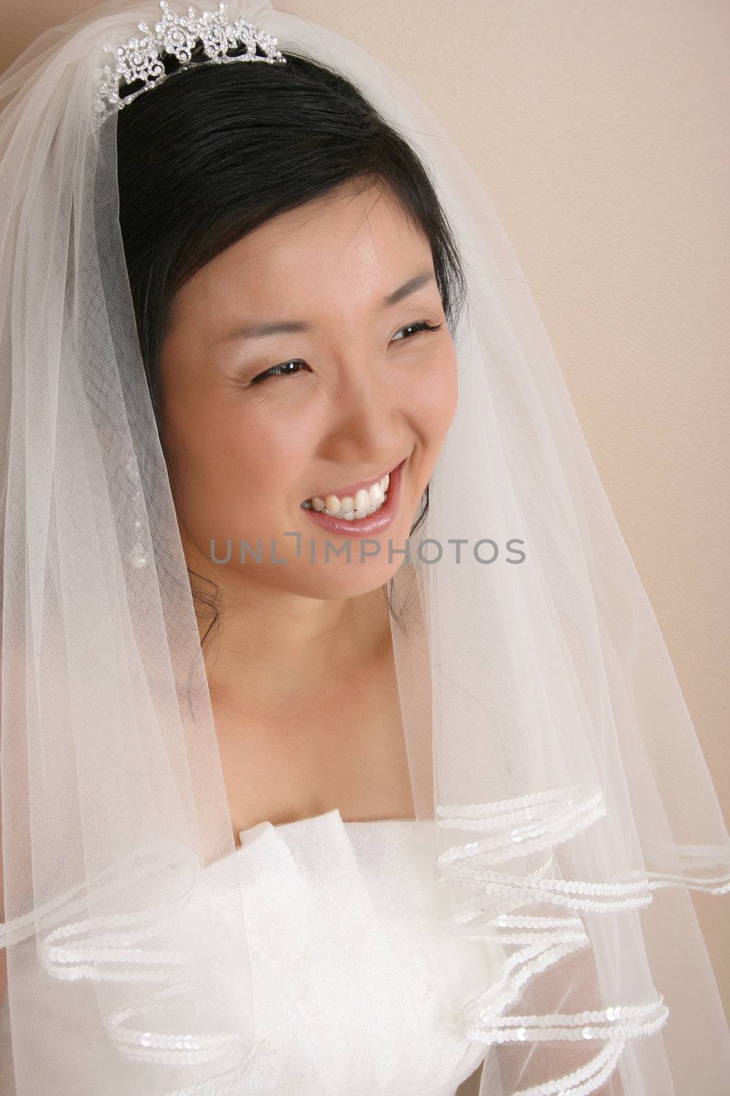 Beautiful Korean bride wearing a traditional wedding gown
