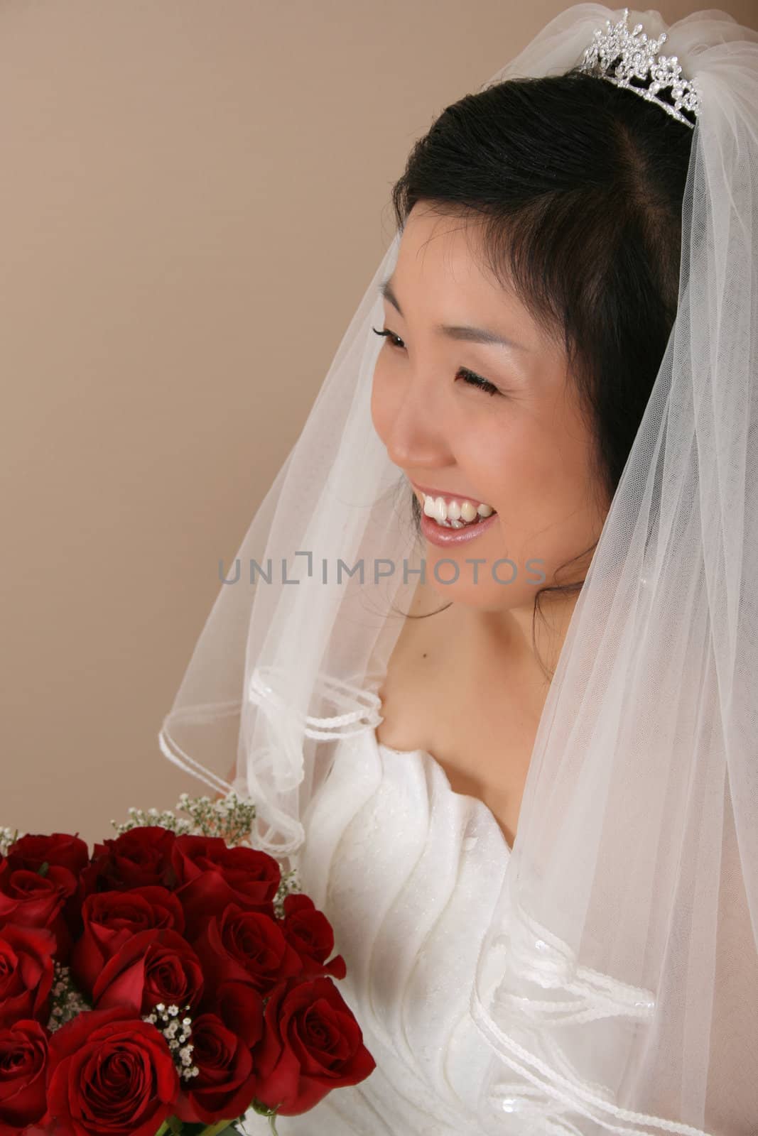 Beautiful Korean bride wearing a traditional wedding gown 