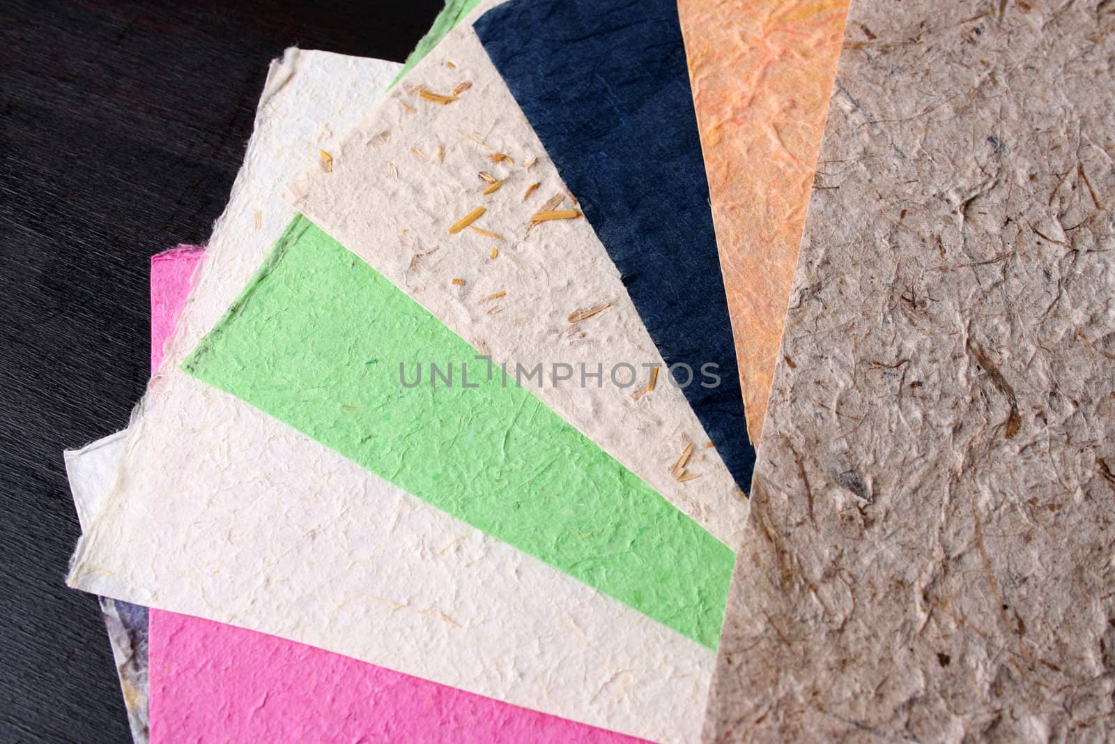 Different colored Handmade paper with various textures