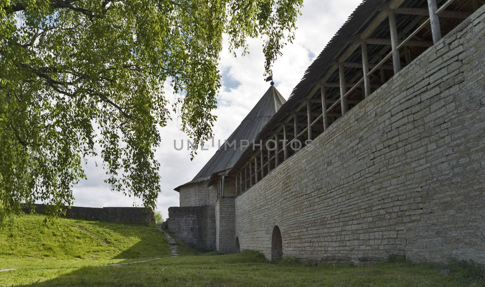 Fortress wall with gallery inside old citadel 