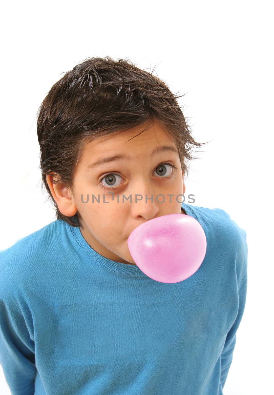 Boy blowing a pink bubble gum by Erdosain