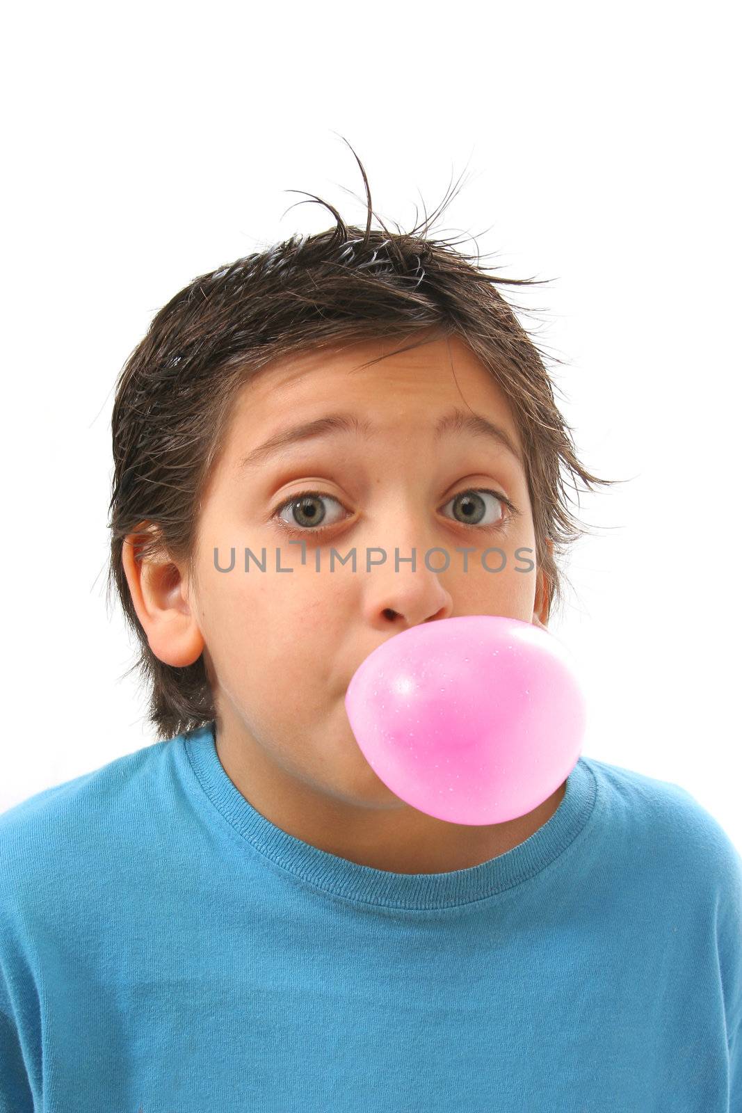 Boy blowing a pink bubble gum by Erdosain