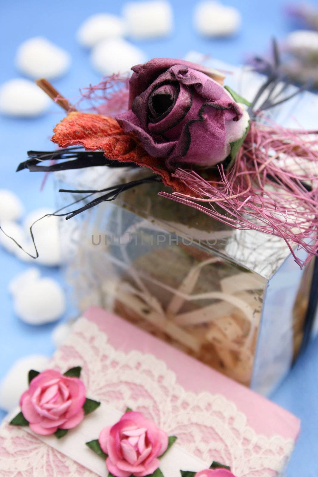 Wrapped soap gift and decorated pvc box with fizz ball inside