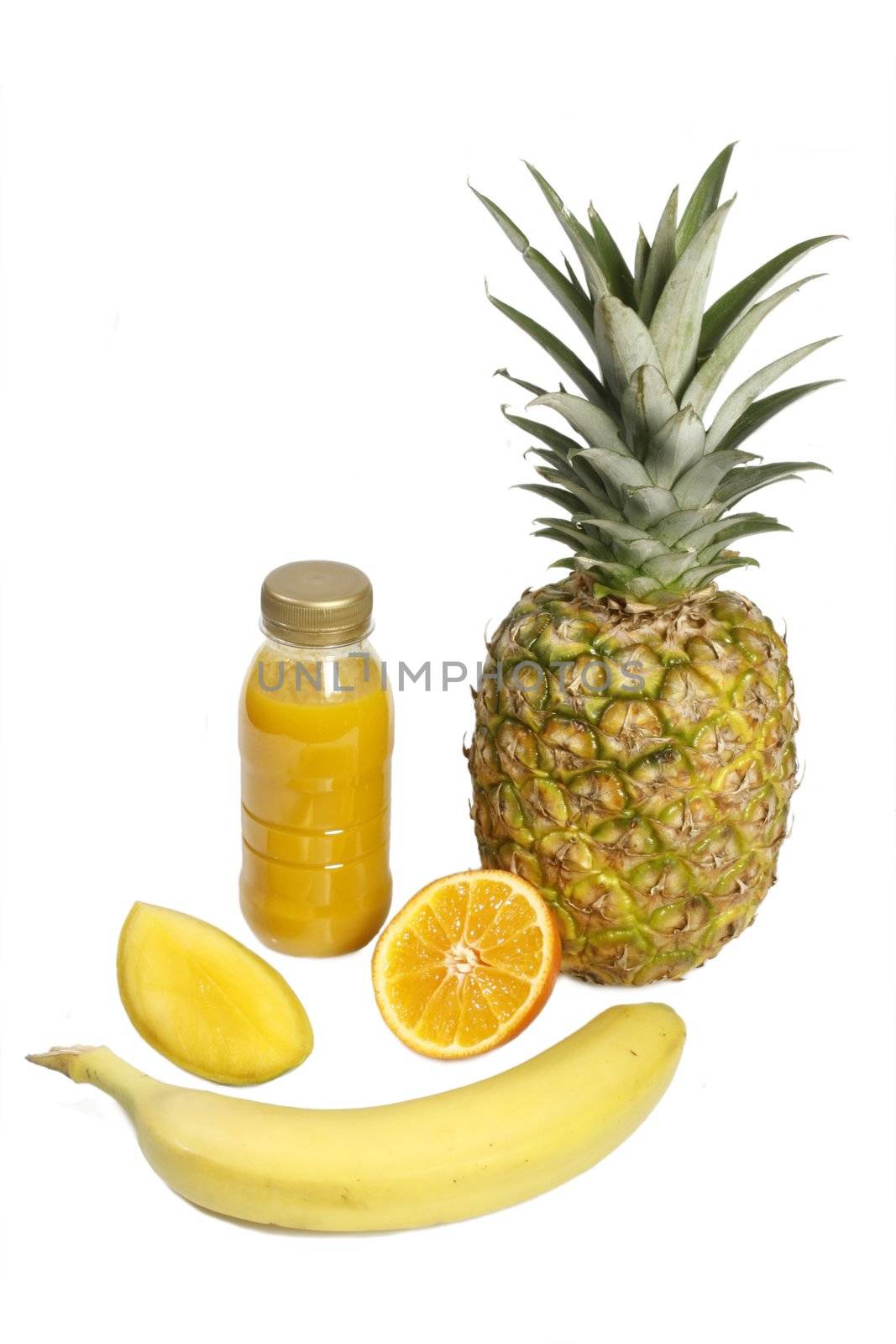 Smoothie with tropical fruits - isolated on white background