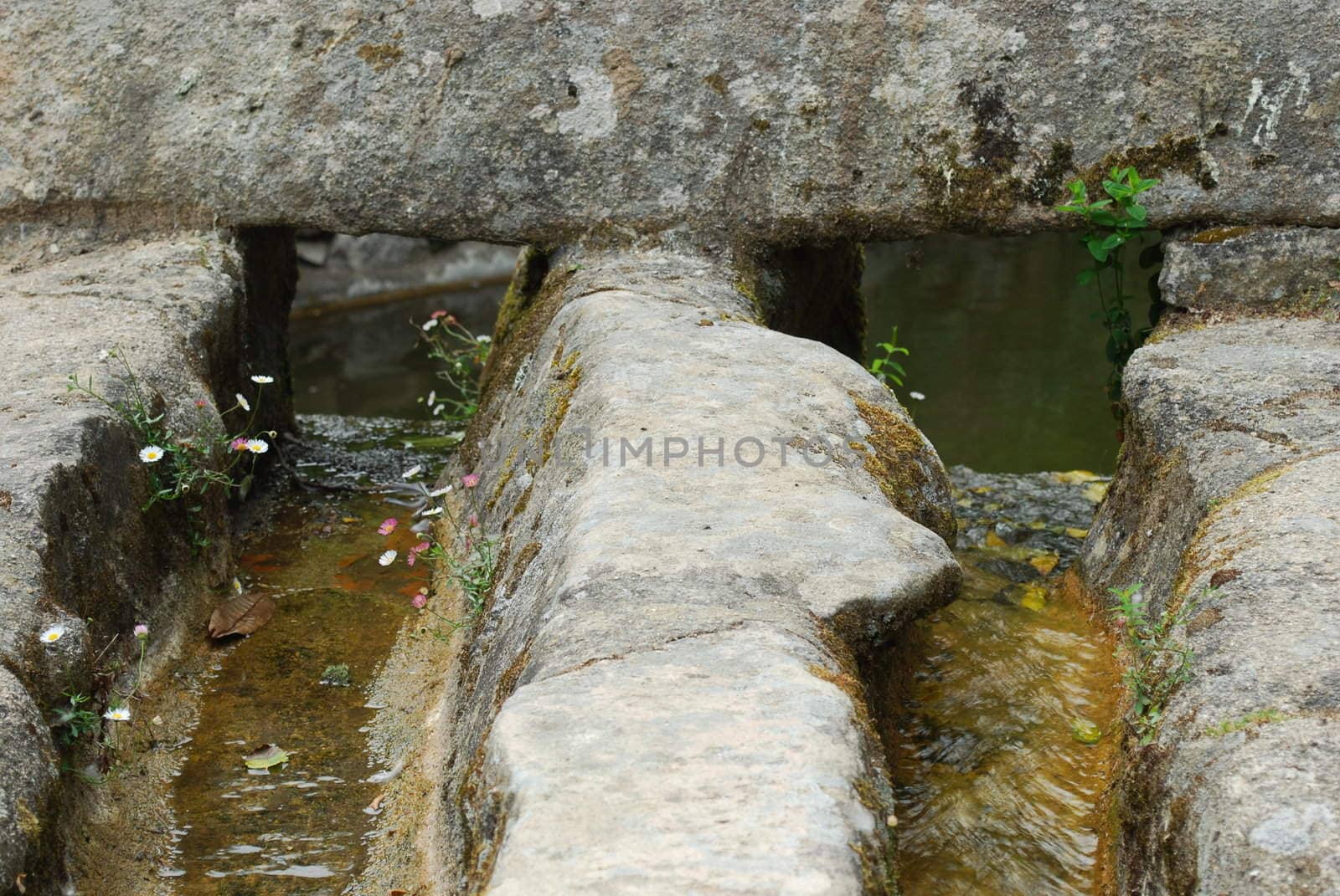 flowing water to a lake on naturals rocks