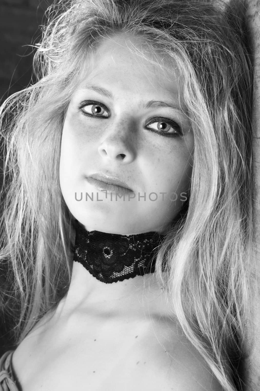 Beautiful young female model with wild hair