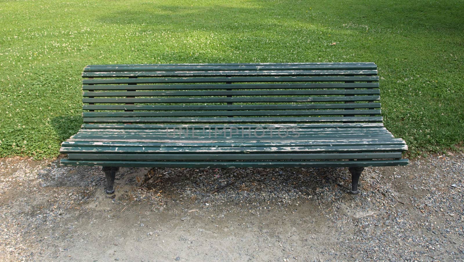 Detail of wooden bench in a park