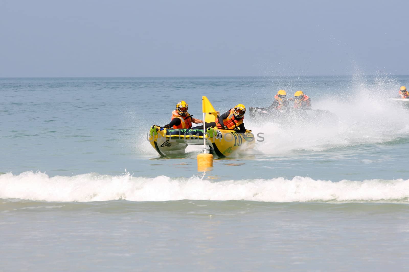 STRAND, RSA - OCTOBER 24: Western Cape regional heat for the inflatable boat race series on October 24, 2009 at Strand in the Western Cape Province, South Africa. 
