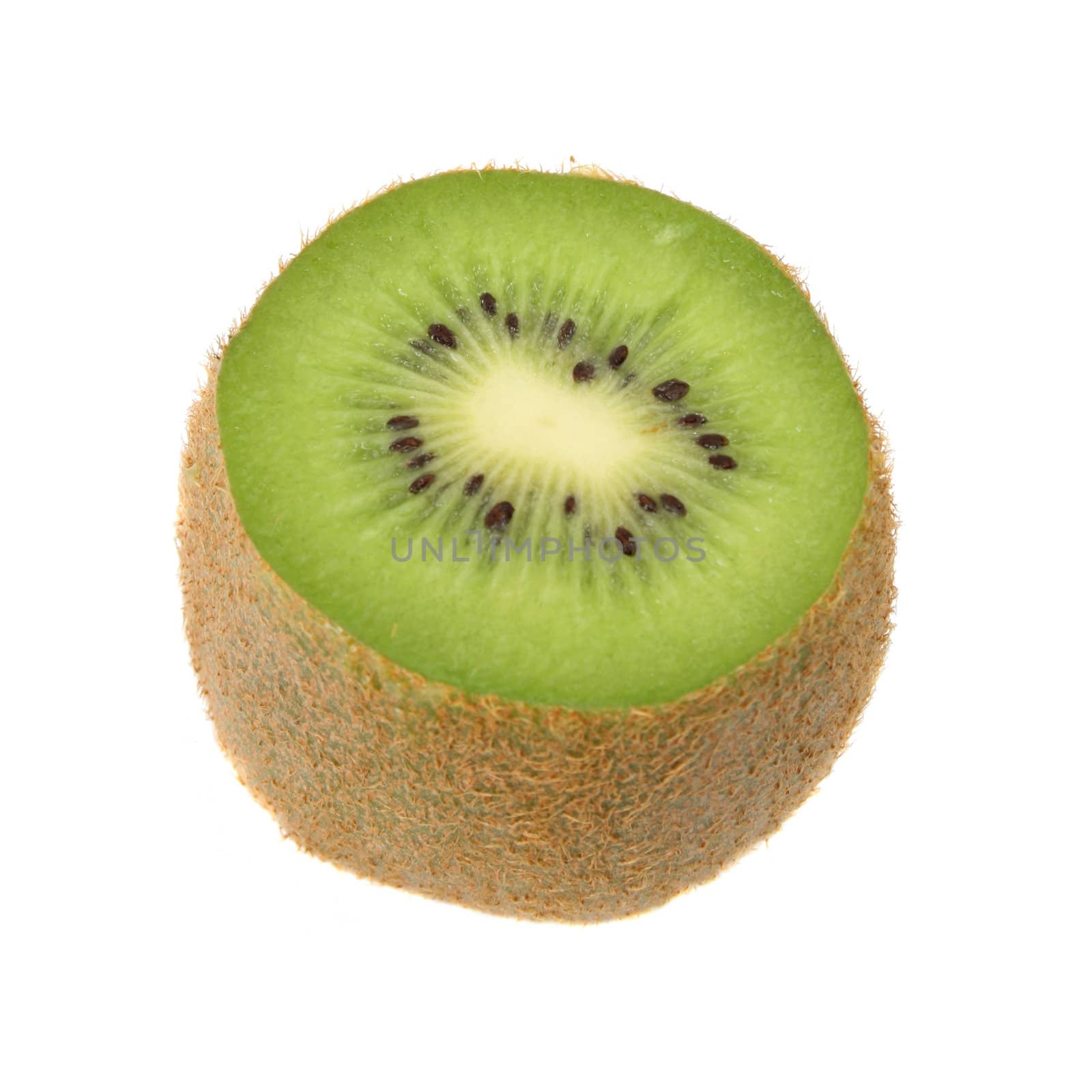 One sliced Kiwi fruit on a white background