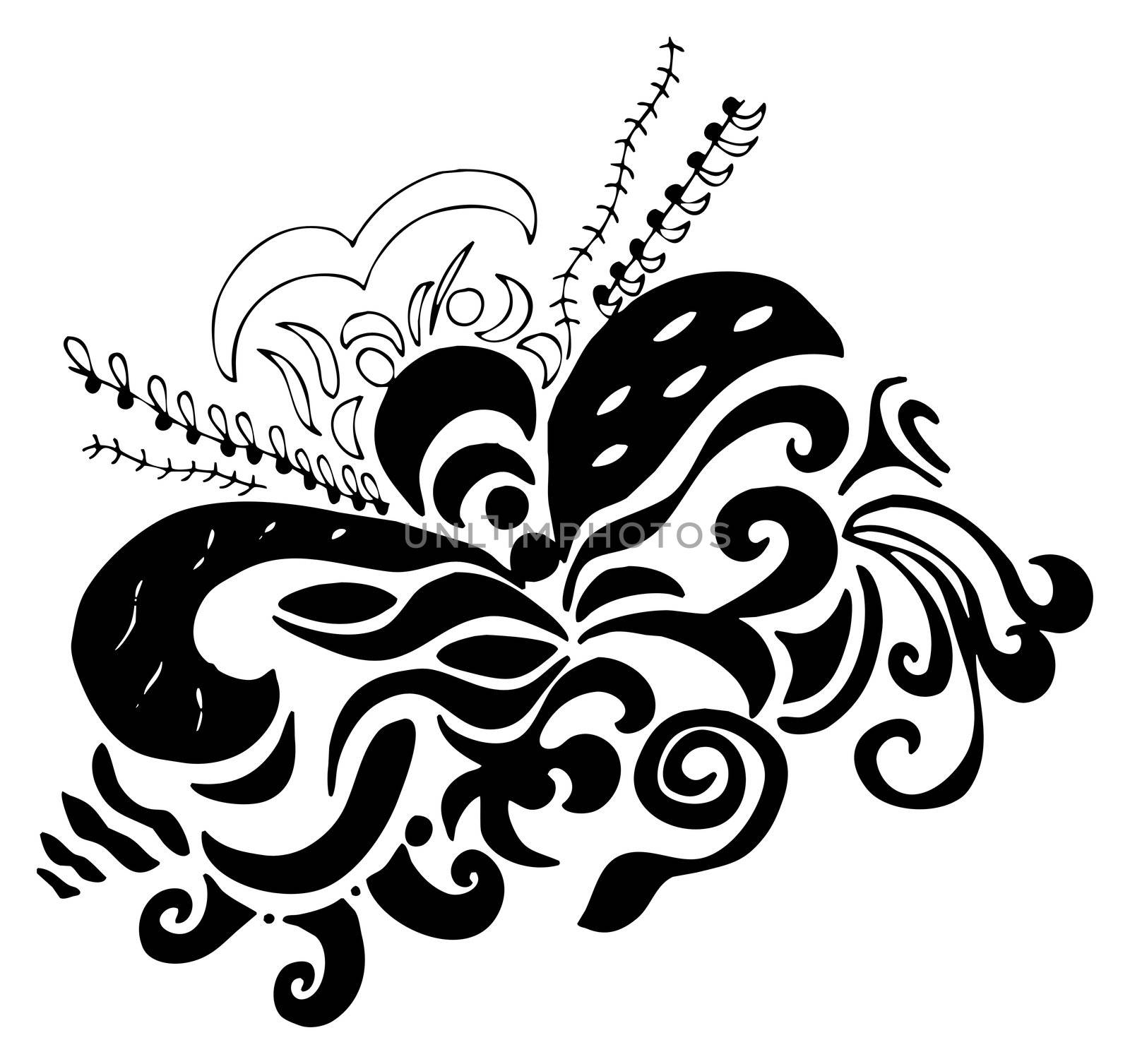 digital illustration of swirls and scrolls � black on white