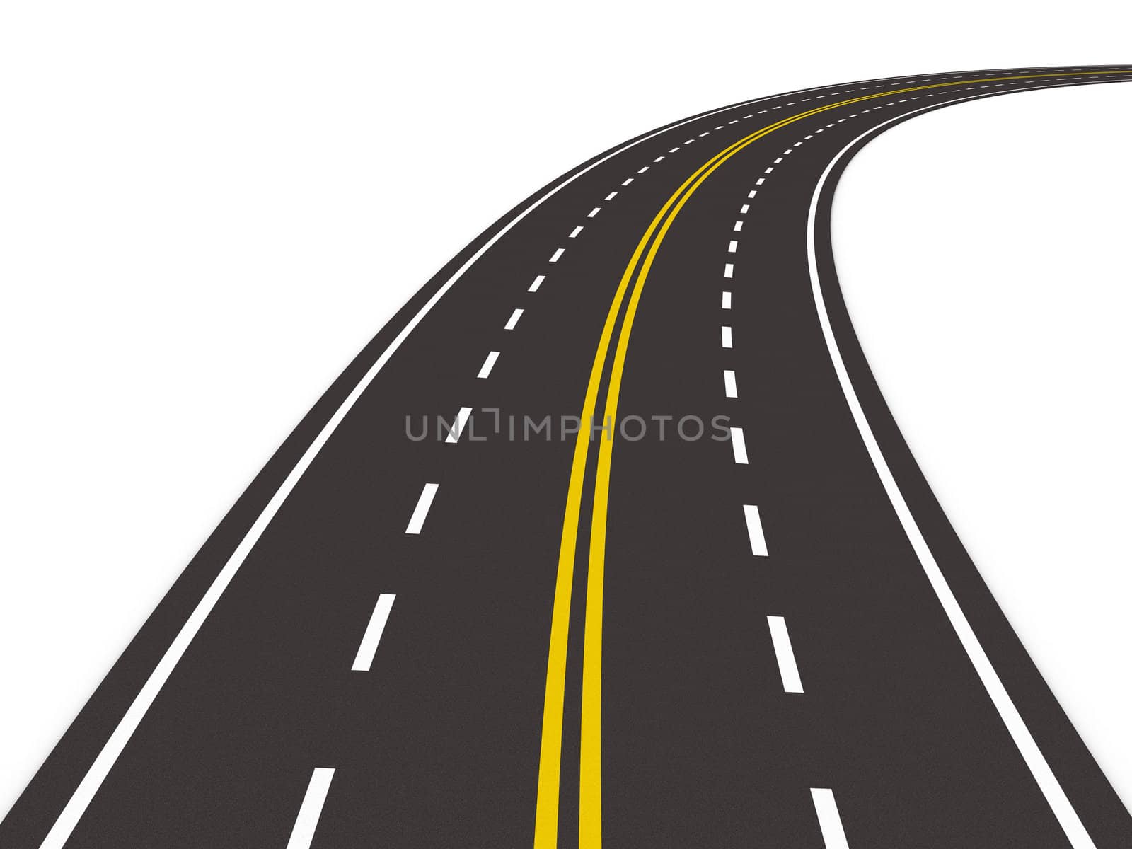 asphalted road on white. Isolated 3D image