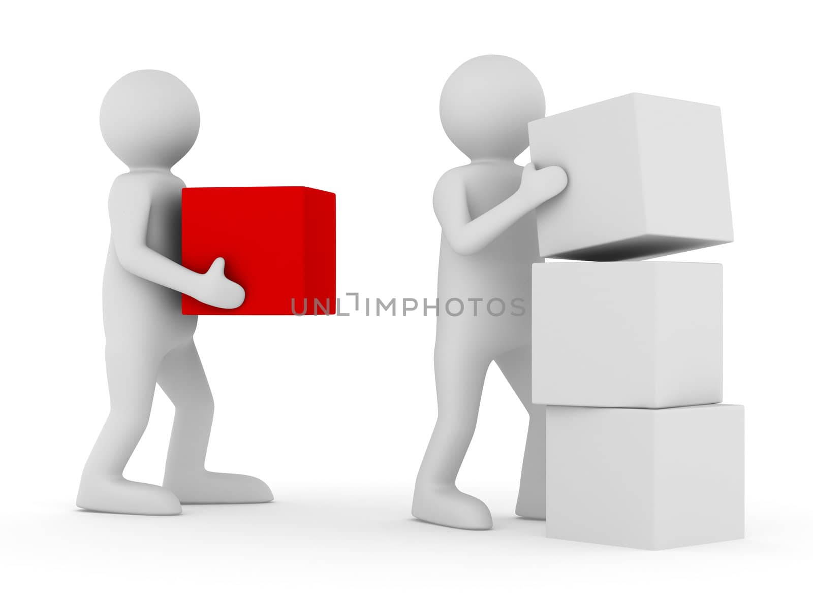 Conceptual image teamwork on white. Isolated 3D image