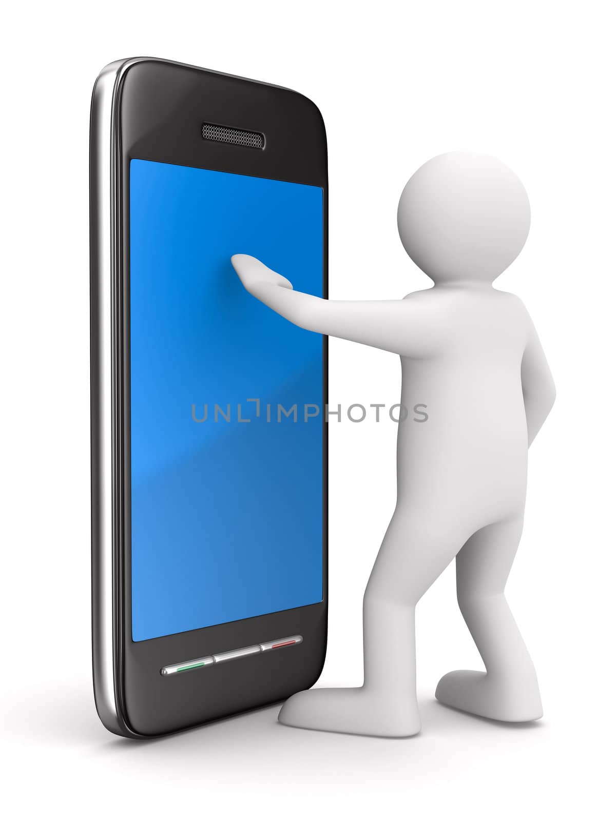 man with phone on white. Isolated 3D image