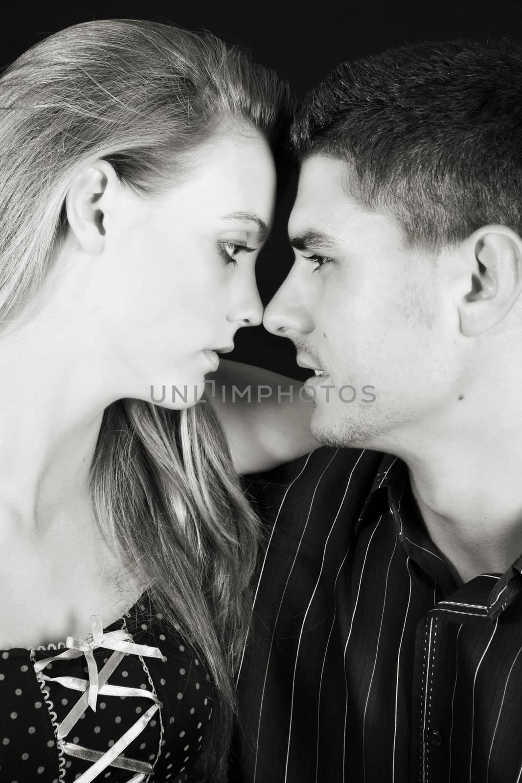 Young caucasian couple in love, noses touching
