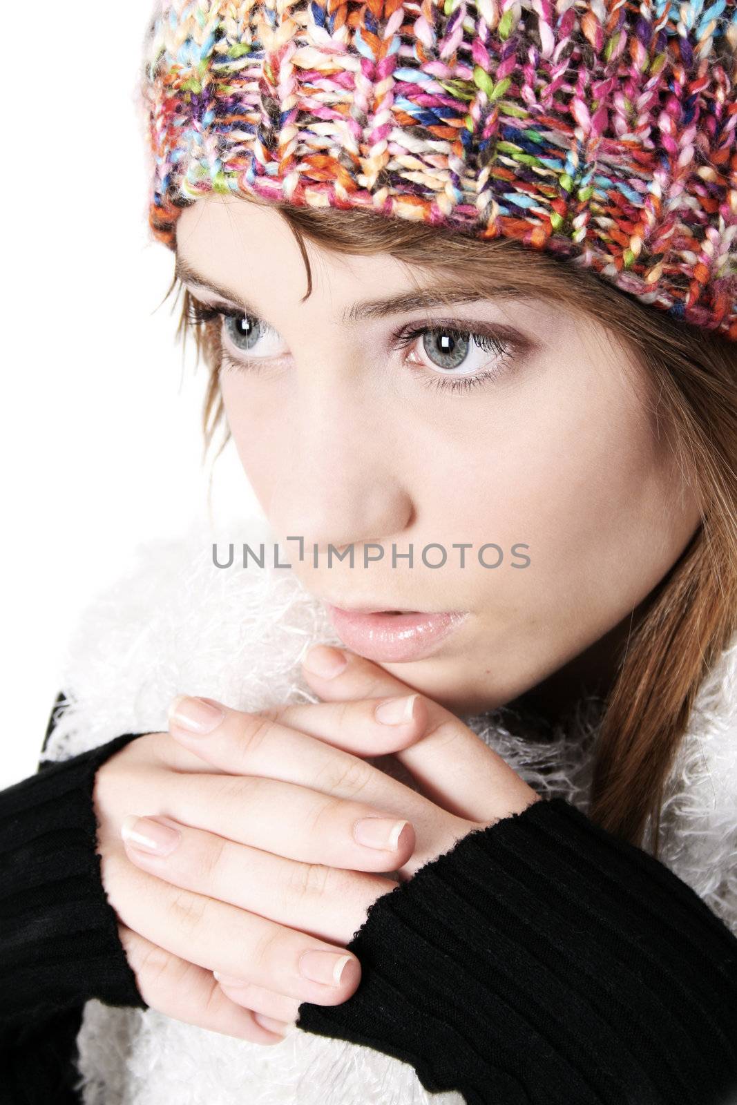 Beautiful young teenager wearing warm winter clothing
