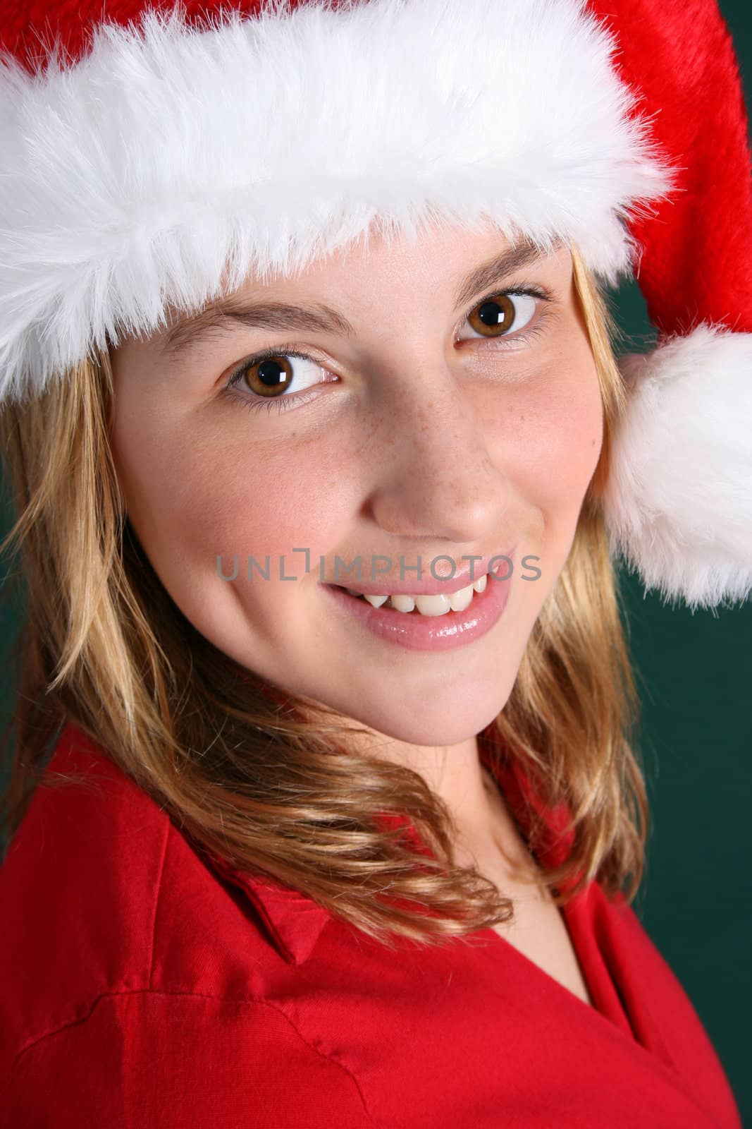 Teenage female model on a white background