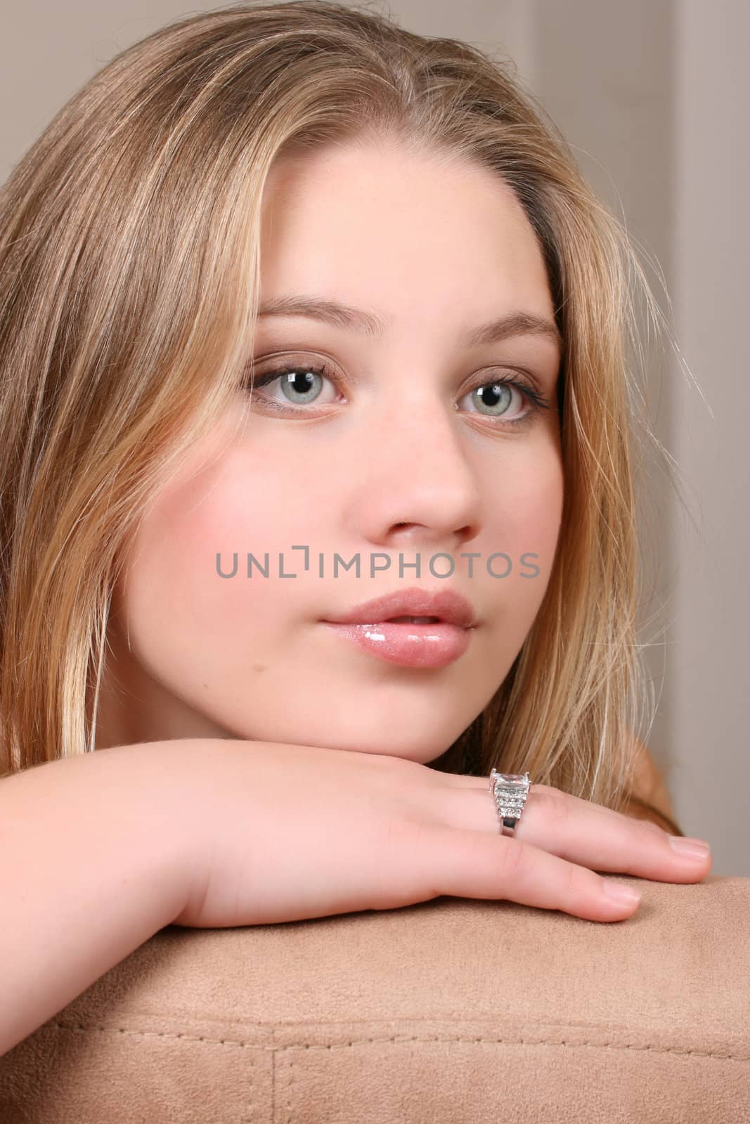 Close up of beautiful blonde teenage female