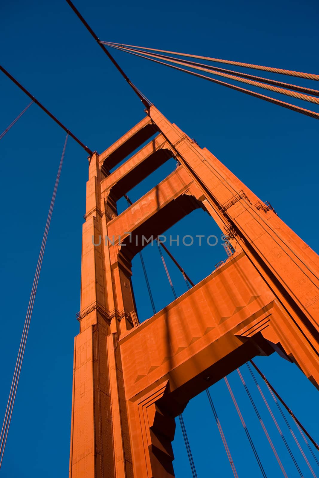 Close up of one of the towers of the Golden Gate bridge