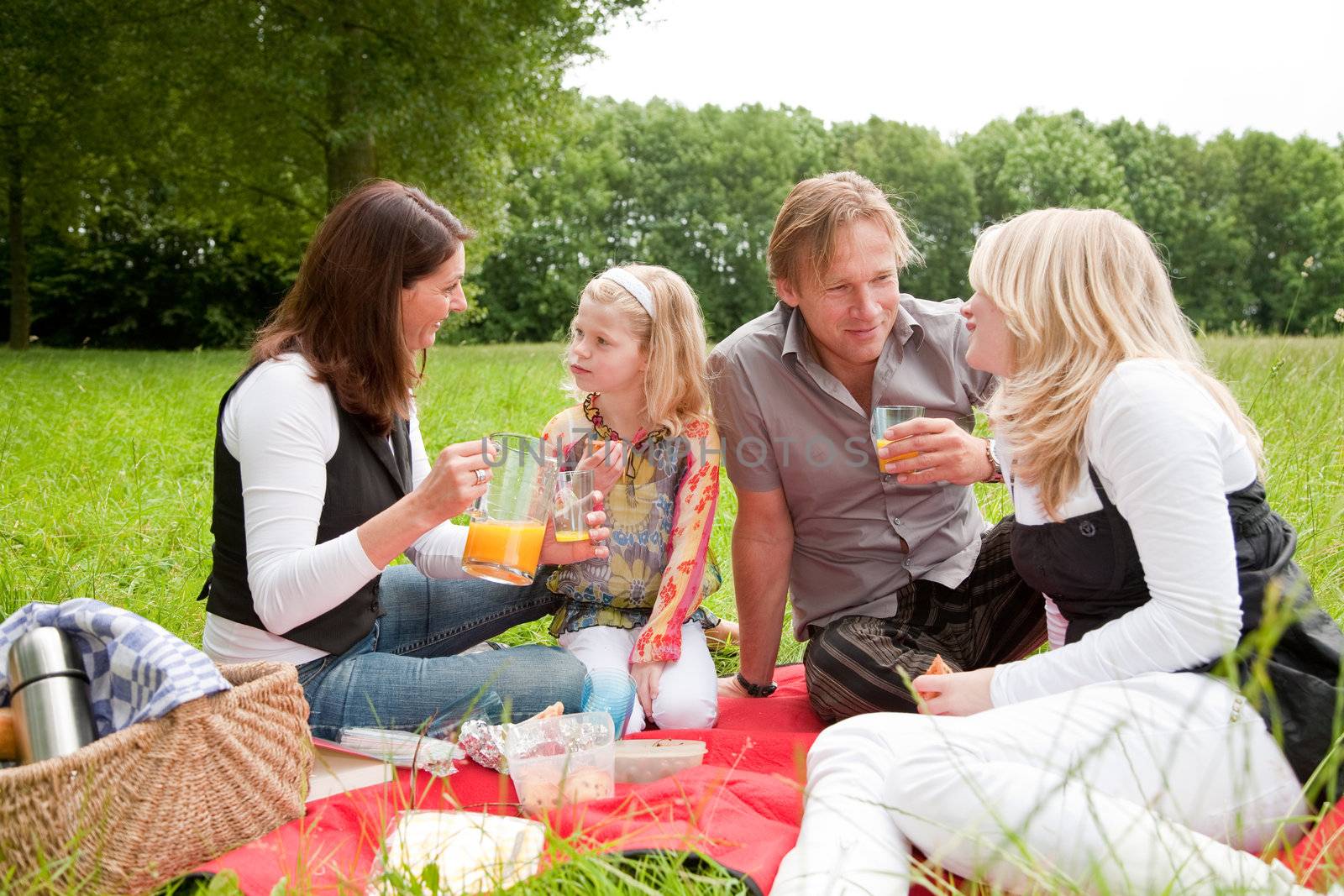 Attractive young family on an outdoors picnic in the field