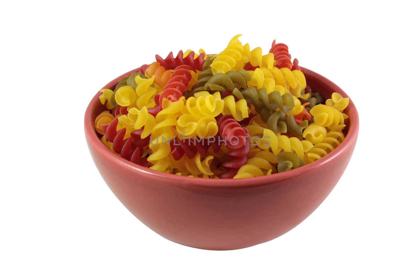 A bowl of tri-coloured pasta