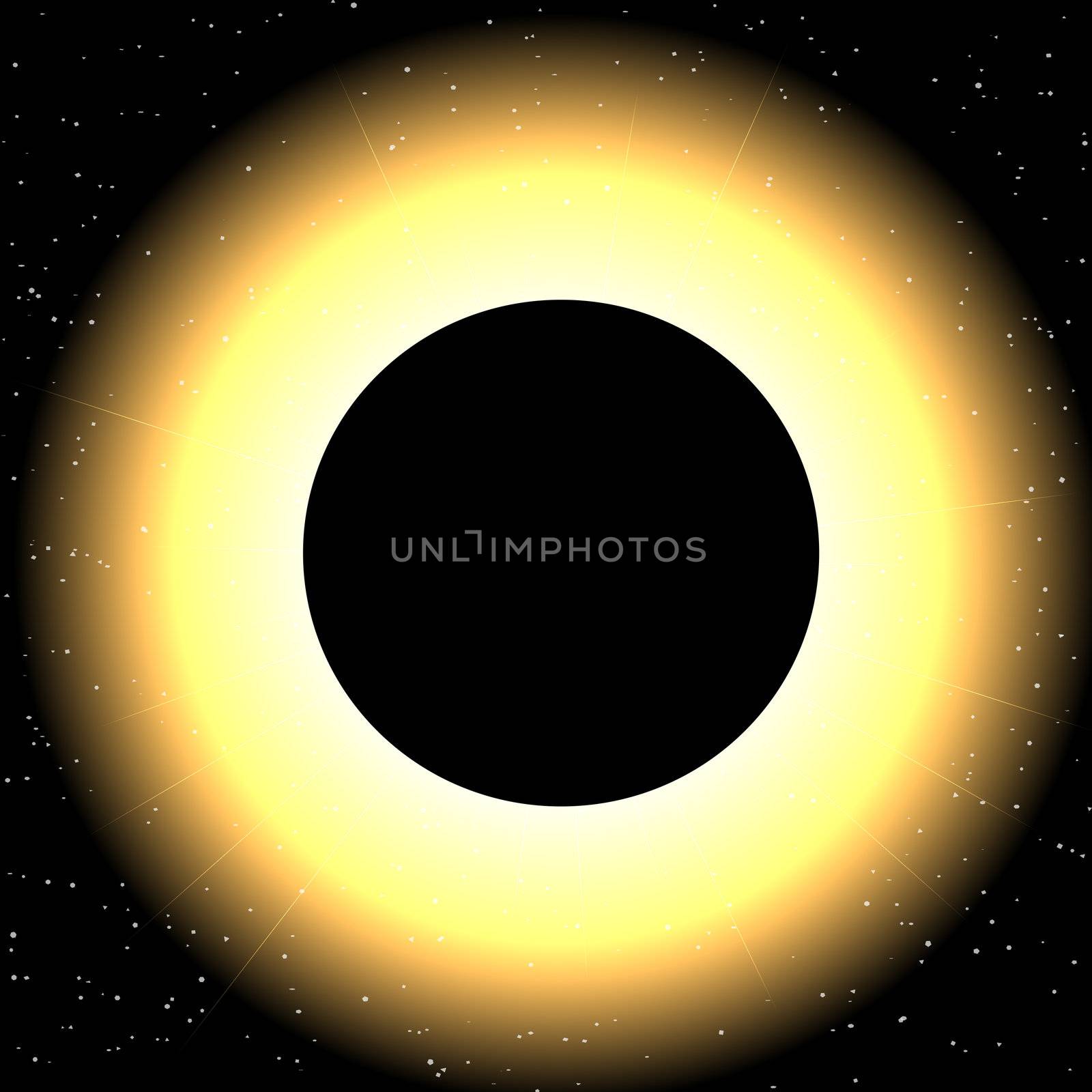 A illustration of an eclipse of a bright object in space