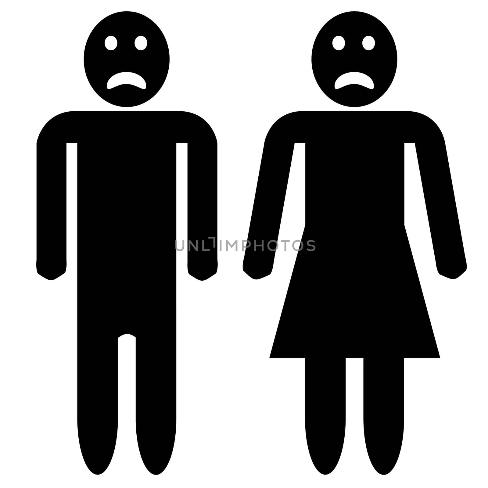 A illustration of a man and woman silhouette, both with sad faces