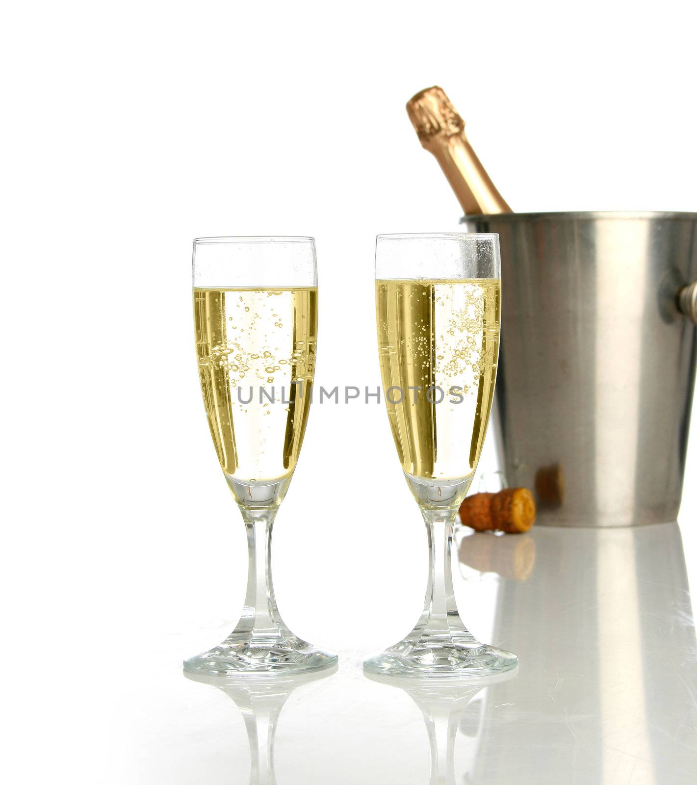 Champagne flutes and ice bucket, festive combo.