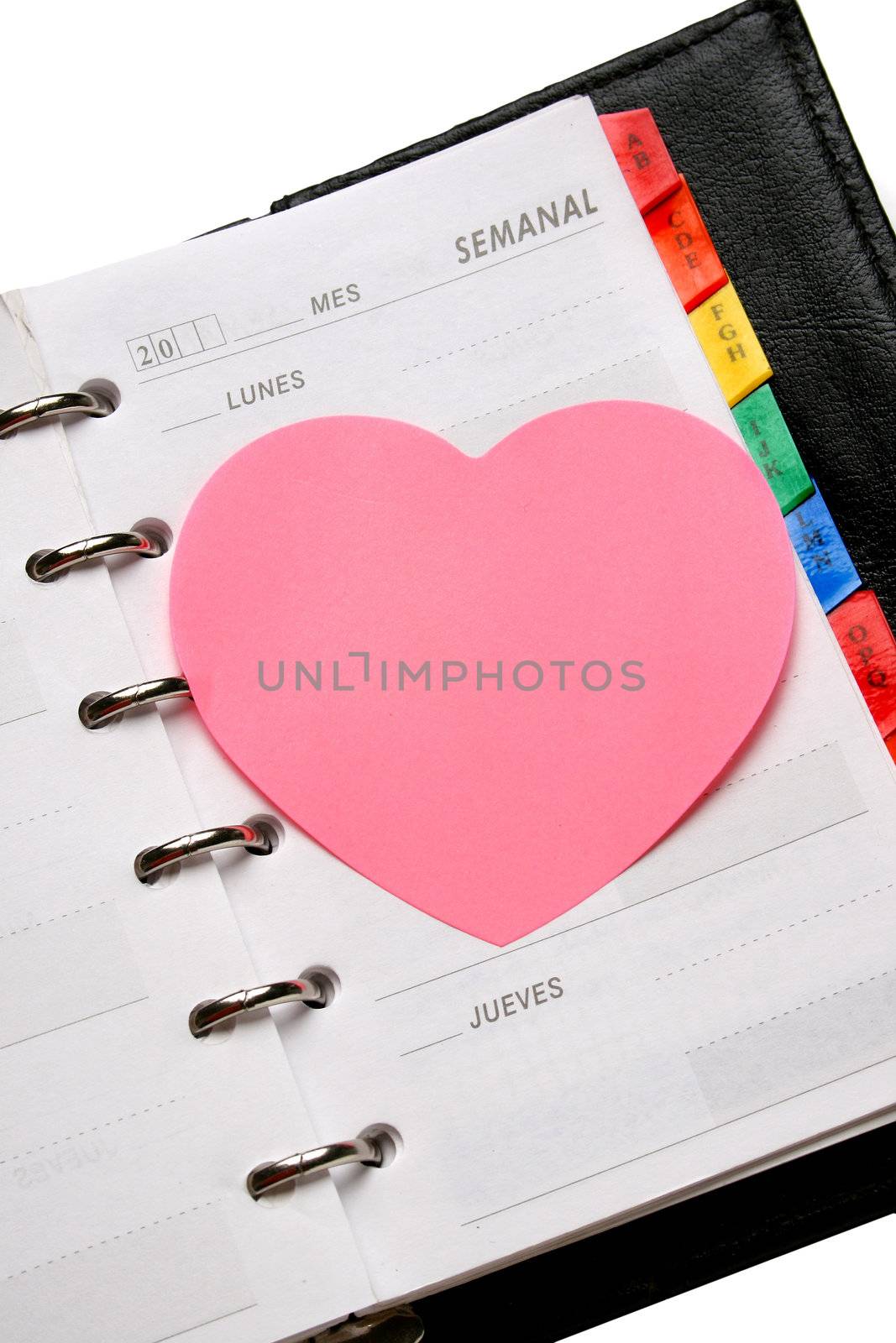 Dairy planer with heart shape sticky note