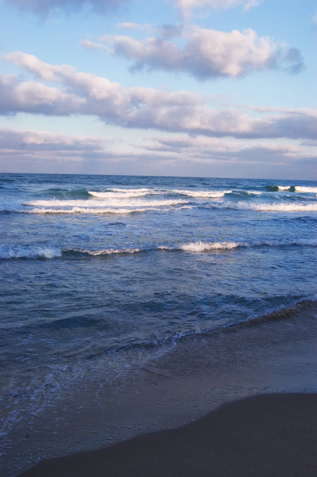 Dramatic sea landscape in early sunset