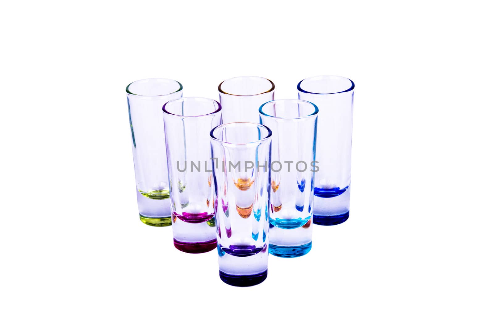 A collection of shot's in different colors on white background