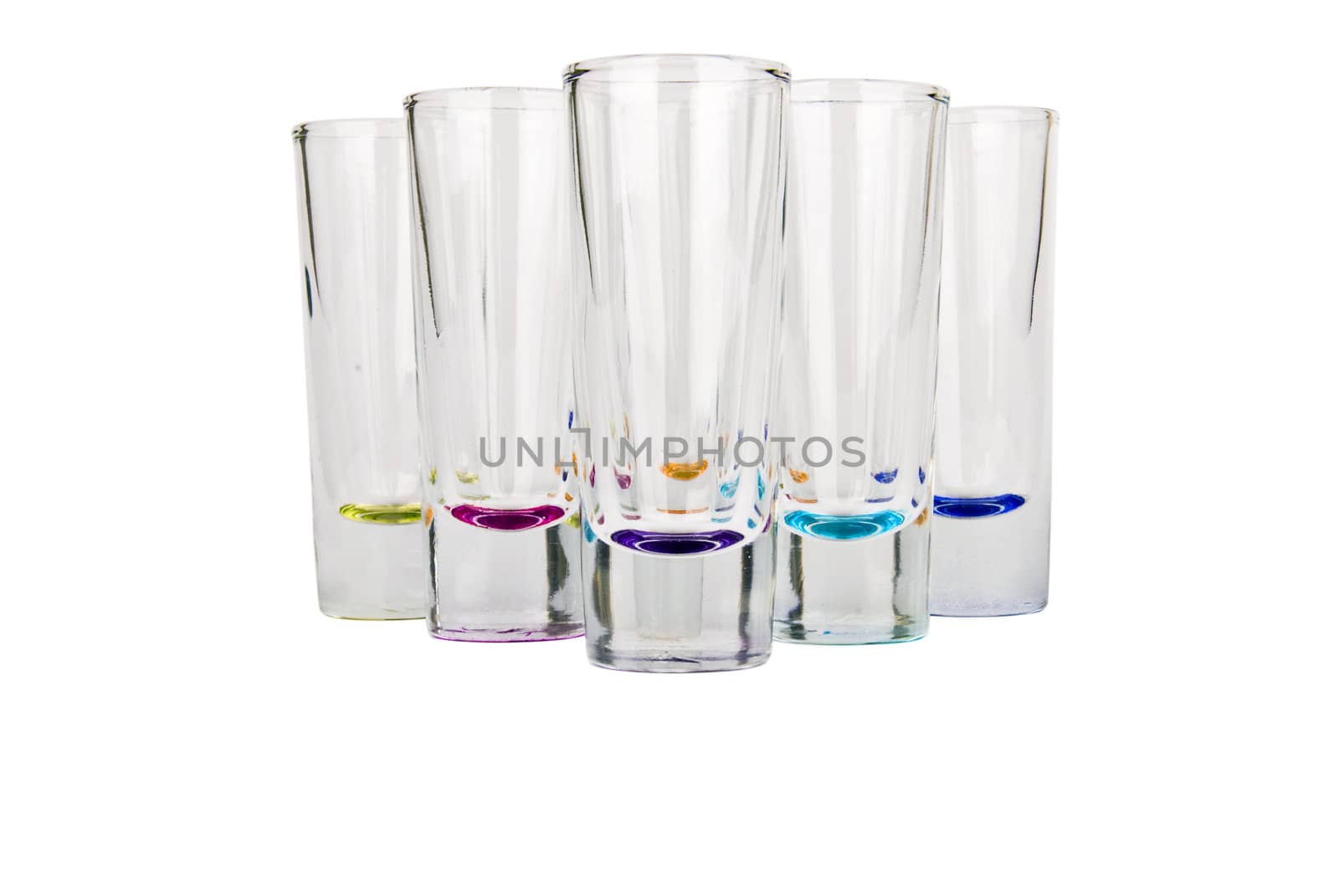 A collection of shot's in different colors on white background