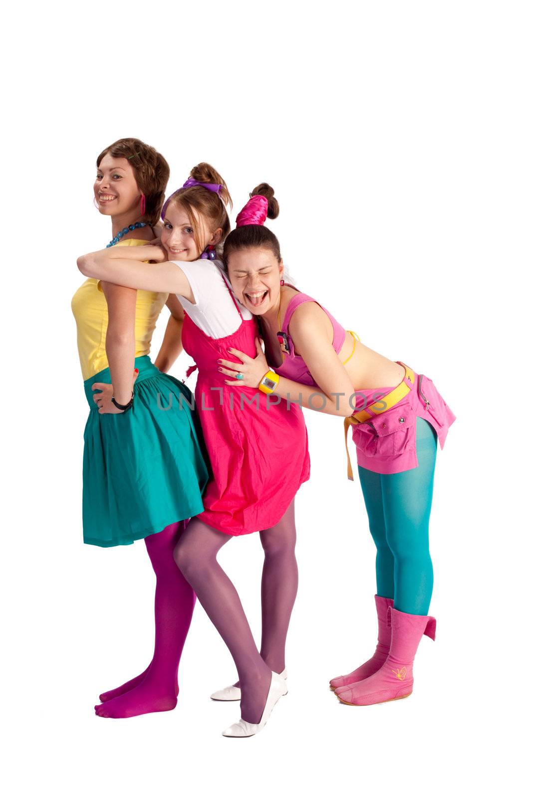 people series: three young girls in bright clothes