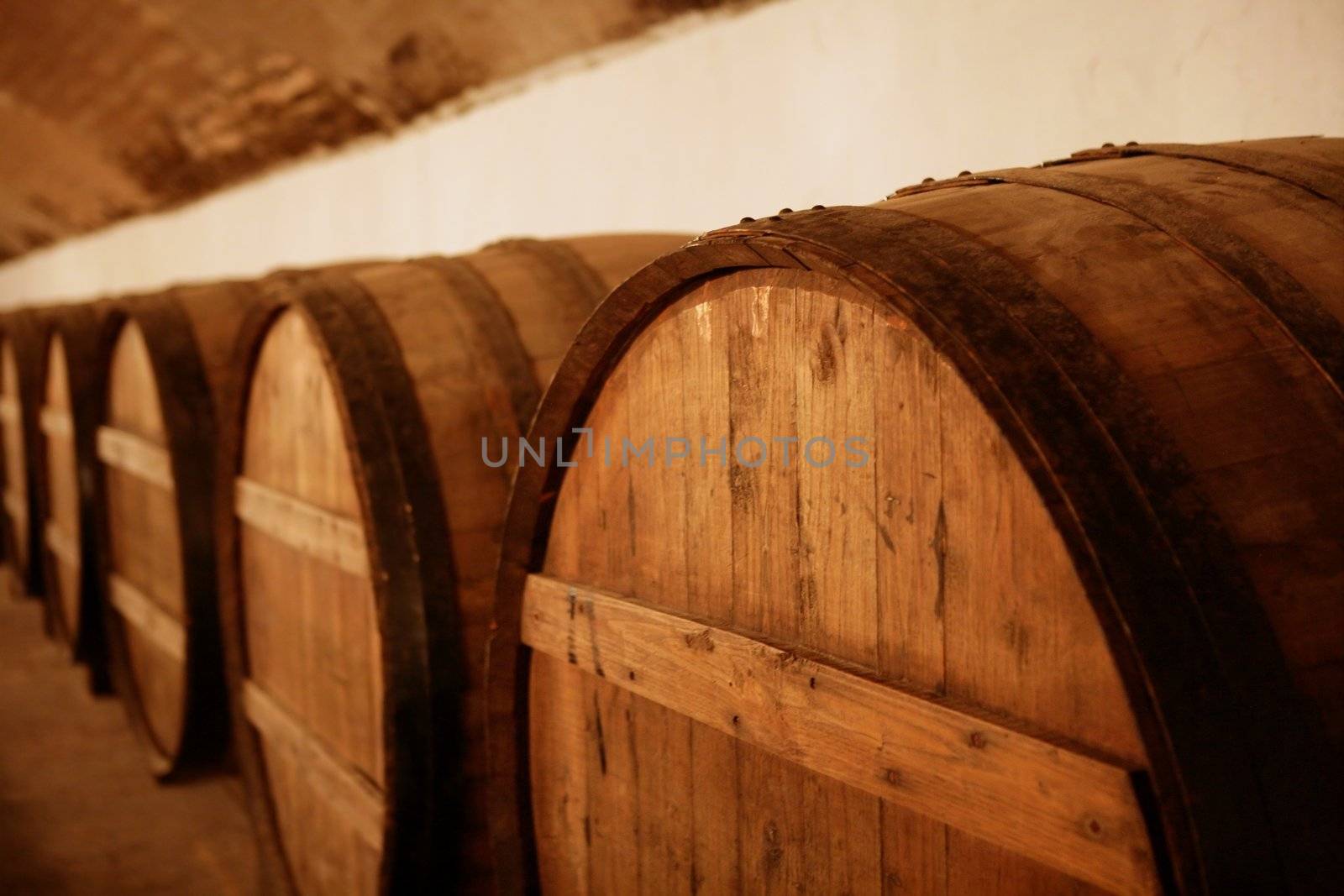 natural wood wine golden barrel cellar in Spain